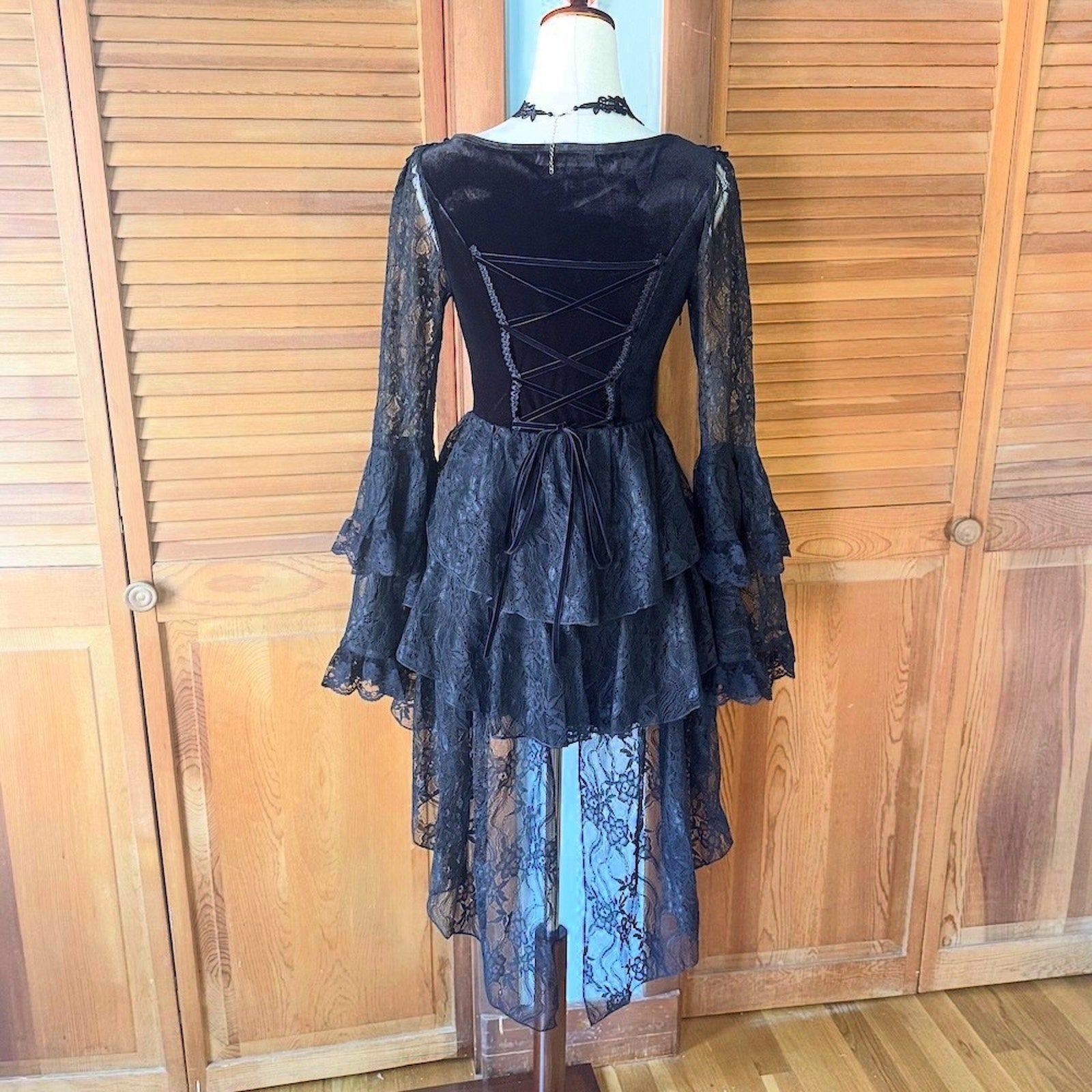 Dark In Love Gothic Victorian Dark Temptations Velvet Lace Bell Sleeve Dress