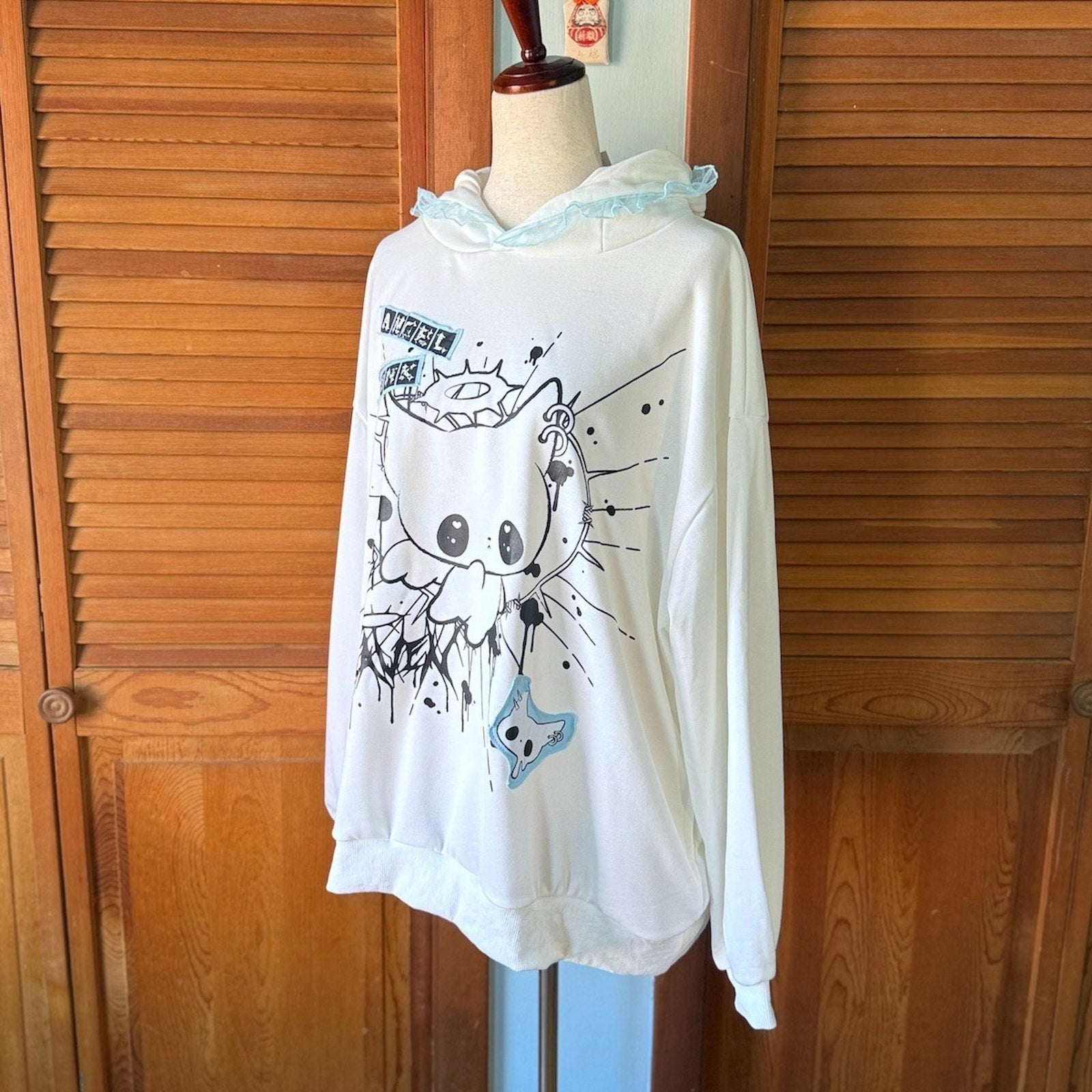 ACDC Rag Lolita EGL Yami Kawaii Angel Punk Kitty Cat Ears White Hoodie