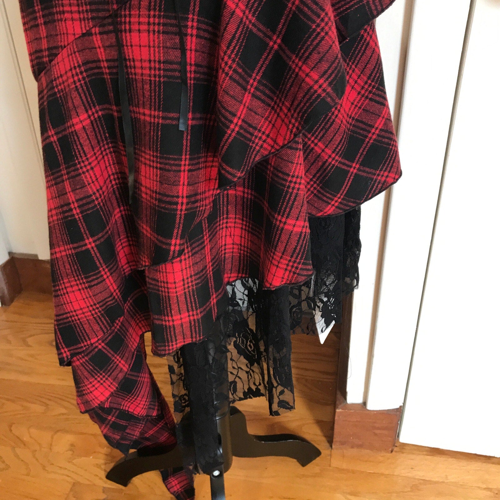 Punk Goth Visual Kei Red & Black Plaid Tartan Asymmetrical Hem Dress S