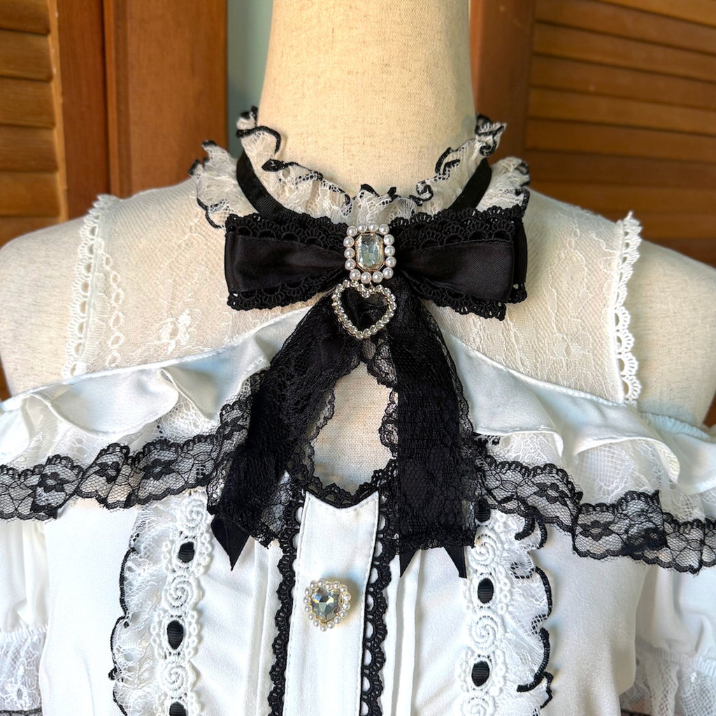 J-fashion Jirai Kei Gyaru Ryousangata Harajuku Bow Heart White Blouse Top