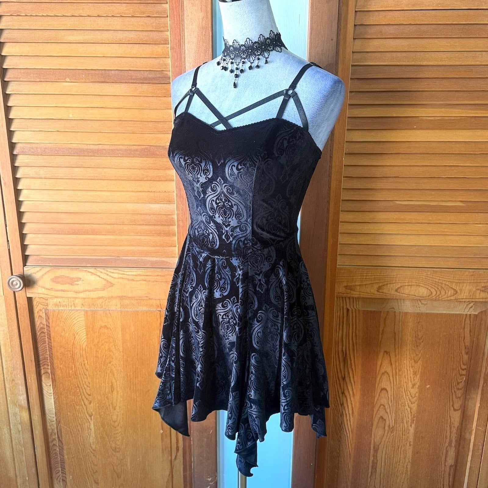 Dolls Kill Gothic Witch Emo Dark Fairycore Black Velvet Pixie Hem Dress XS