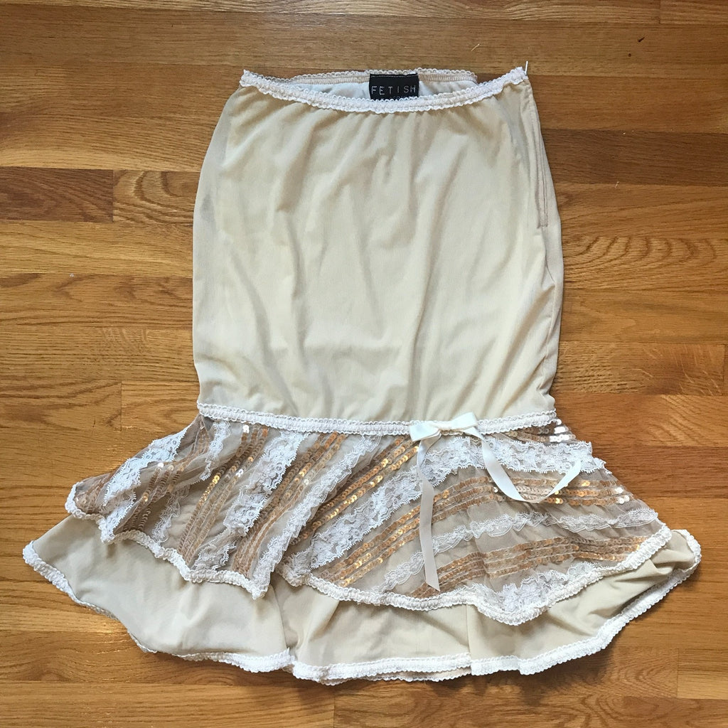 Lip Service Vintage Femmes of Folly Gothic Victorian Ivory Lace Sequined Skirt M