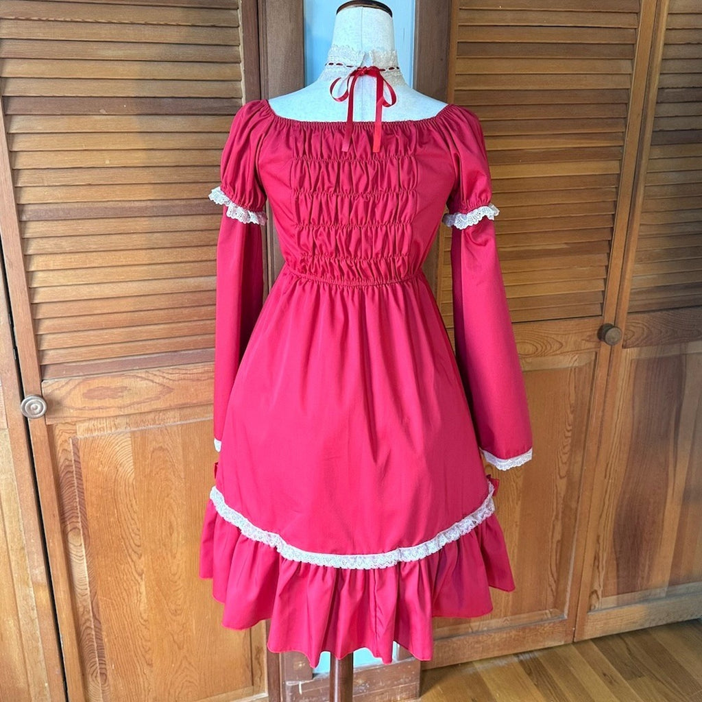 Bodyline ELG Lolita Kawaii Dollcore Red Beige Transformer Lace-Up Dress M