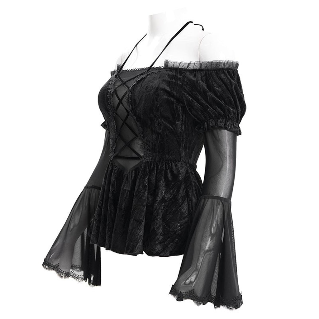 Devil Fashion Gothic Victorian Vampire Black Velvet Rose Princess Peplum Top XS