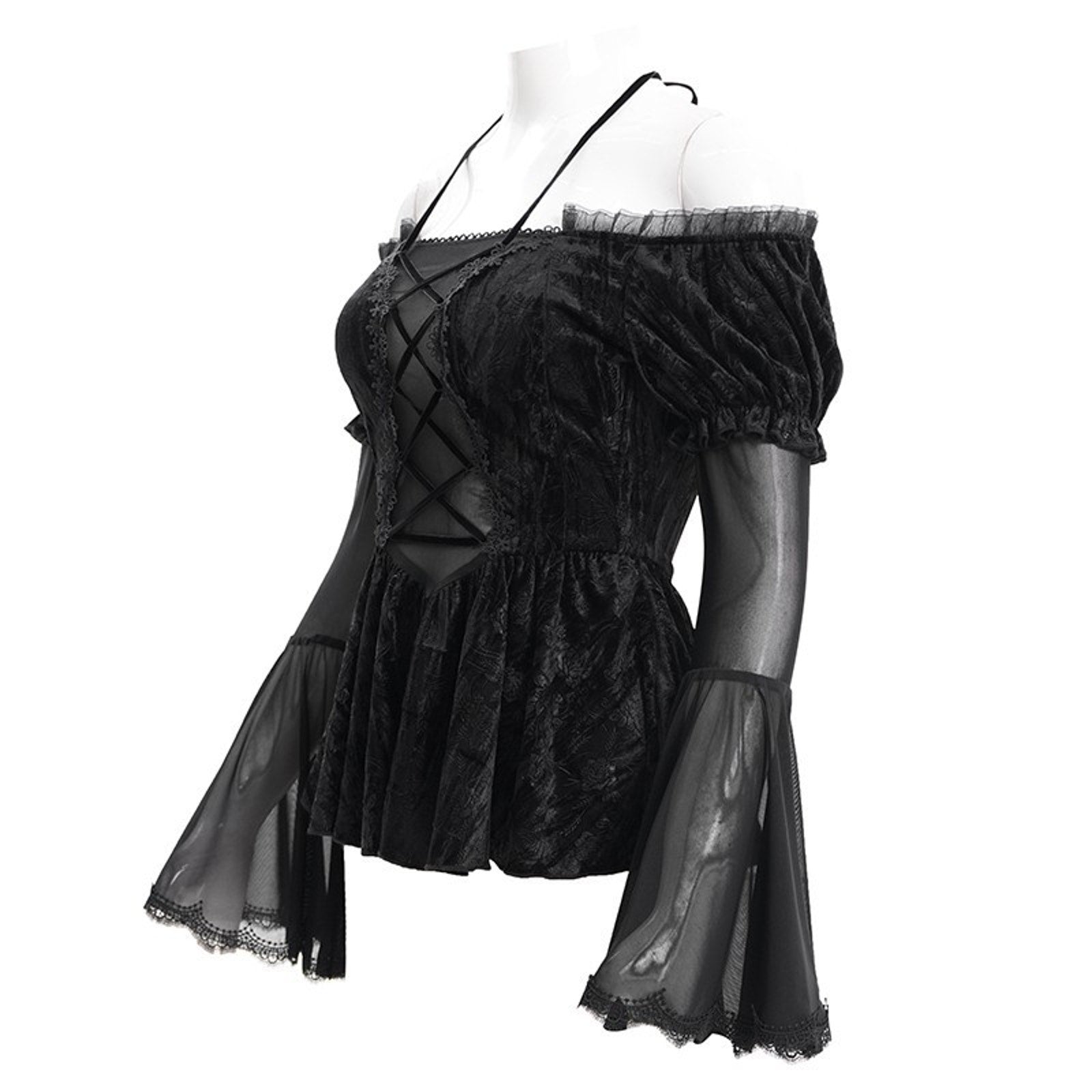 Devil Fashion Gothic Victorian Vampire Black Velvet Rose Princess Peplum Top XS