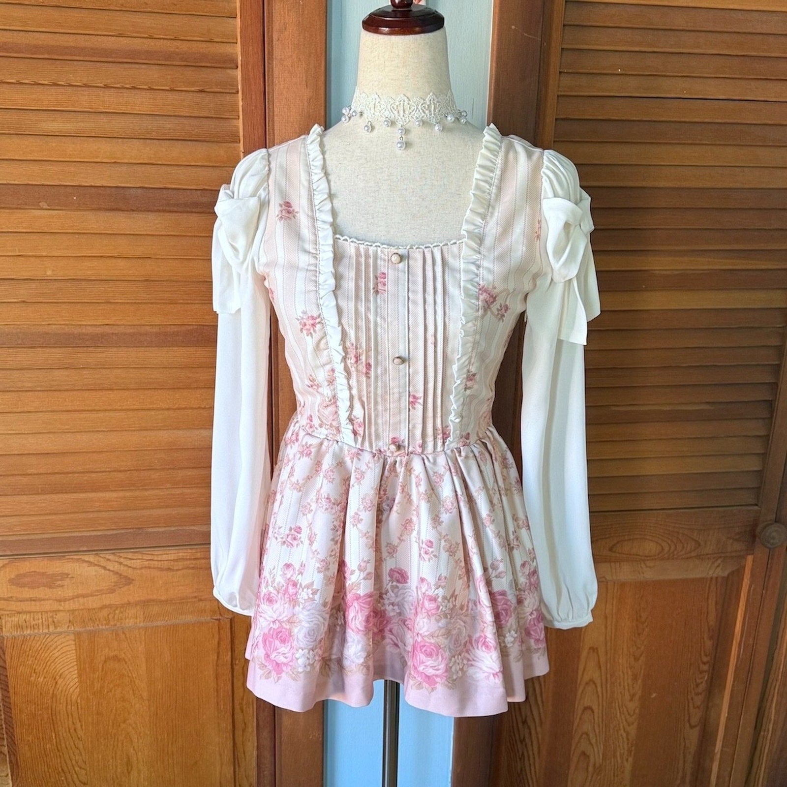 Liz Lisa J-Fashion Kawaii Gyaru Dollcore Pink Rose White Bow Tunic Dress XS