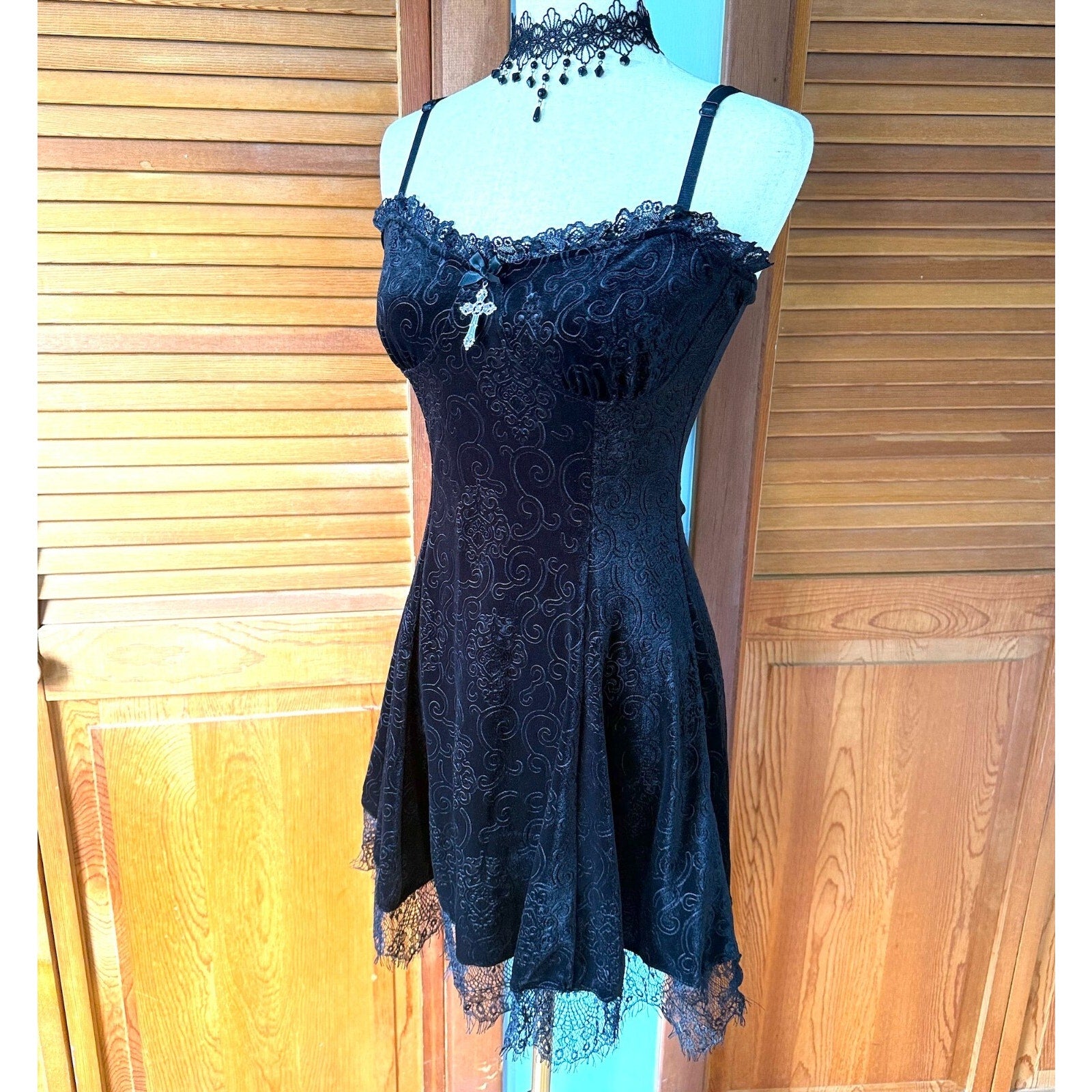 Gothic Lolita Victorian My Summer Woes Black Soft Jacquard Velvet Mini Dress S