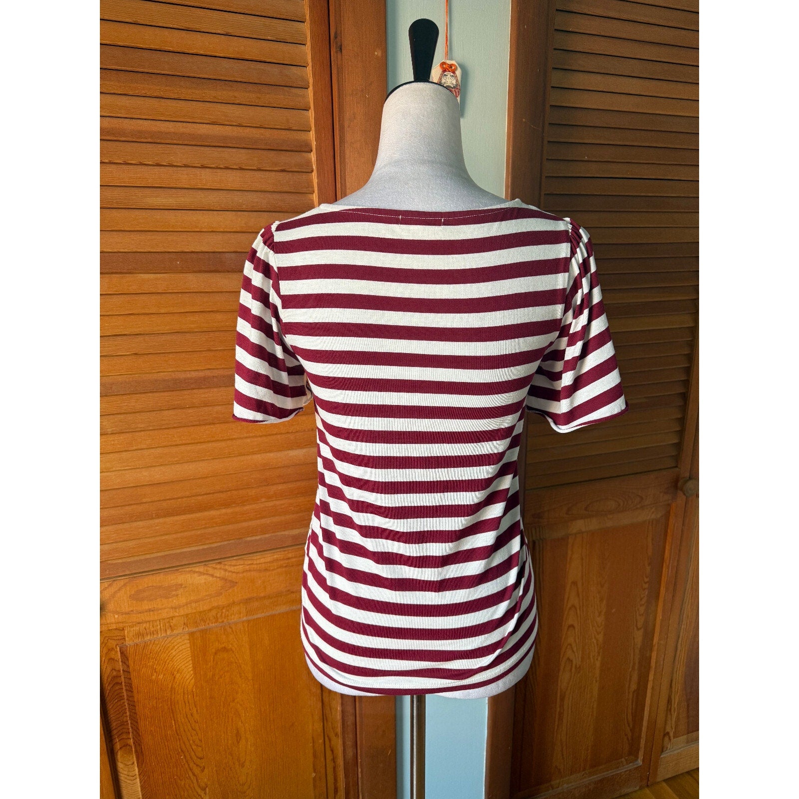 Axes Femme Jfashion Lolita Jirai Gyaru Kawaii Striped Burgundy White Lace Top M