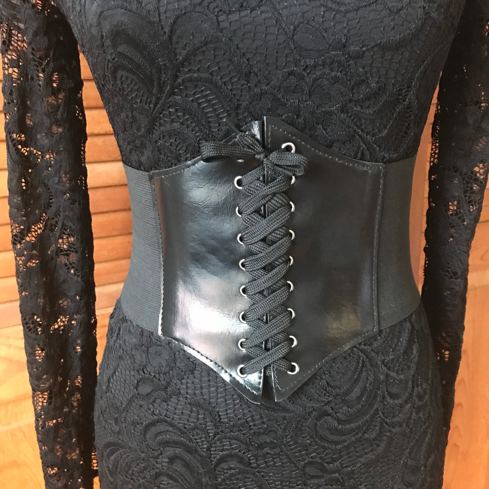 Gothic Victorian Black Lace Revamped Mini Dress w/ Cincher Belt S