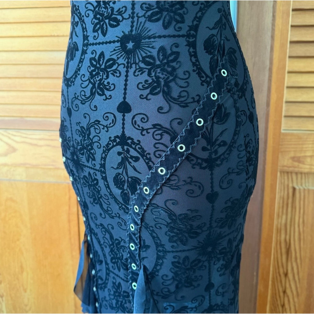 Gothic Victorian Vampire Dark Fairy Torture Garden Black Ruffle & Strap Dress S