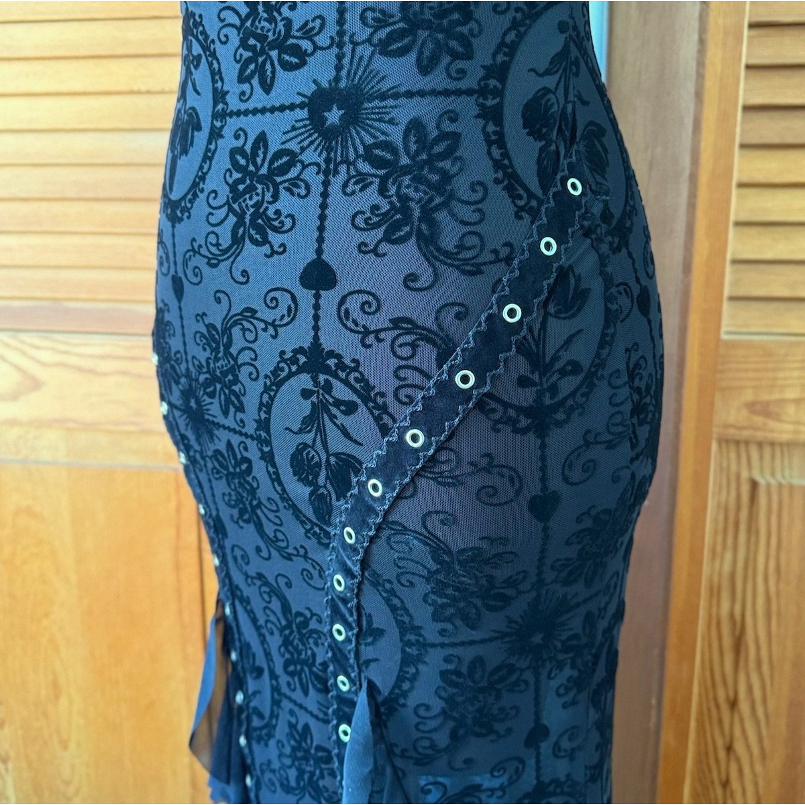 Gothic Victorian Vampire Dark Fairy Torture Garden Black Ruffle & Strap Dress S