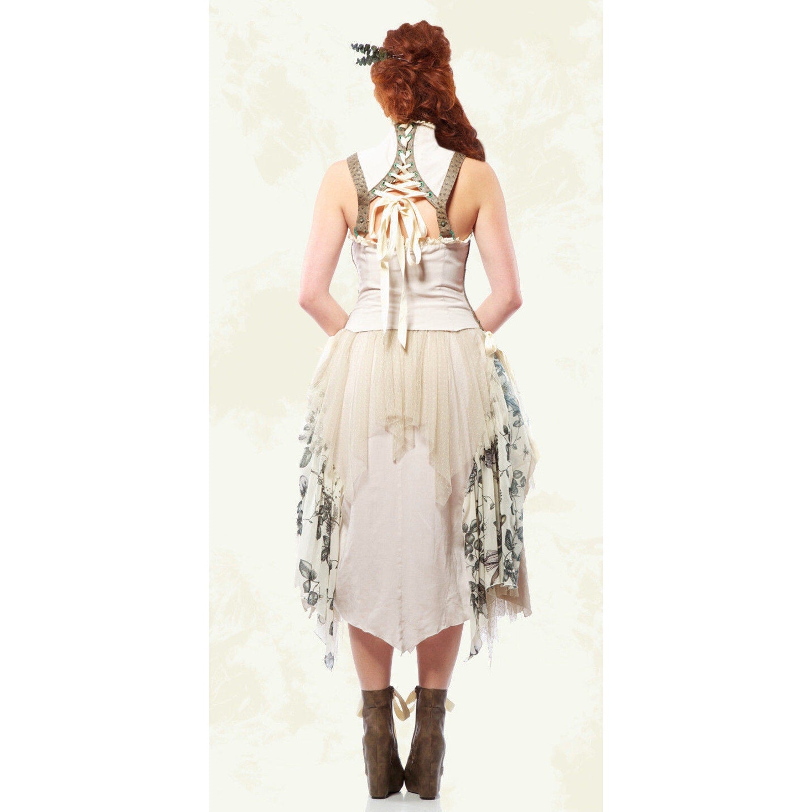 Lip Service Mecanique Menagerie Goth Steampunk Victorian Chiffon Gown Ivory XS