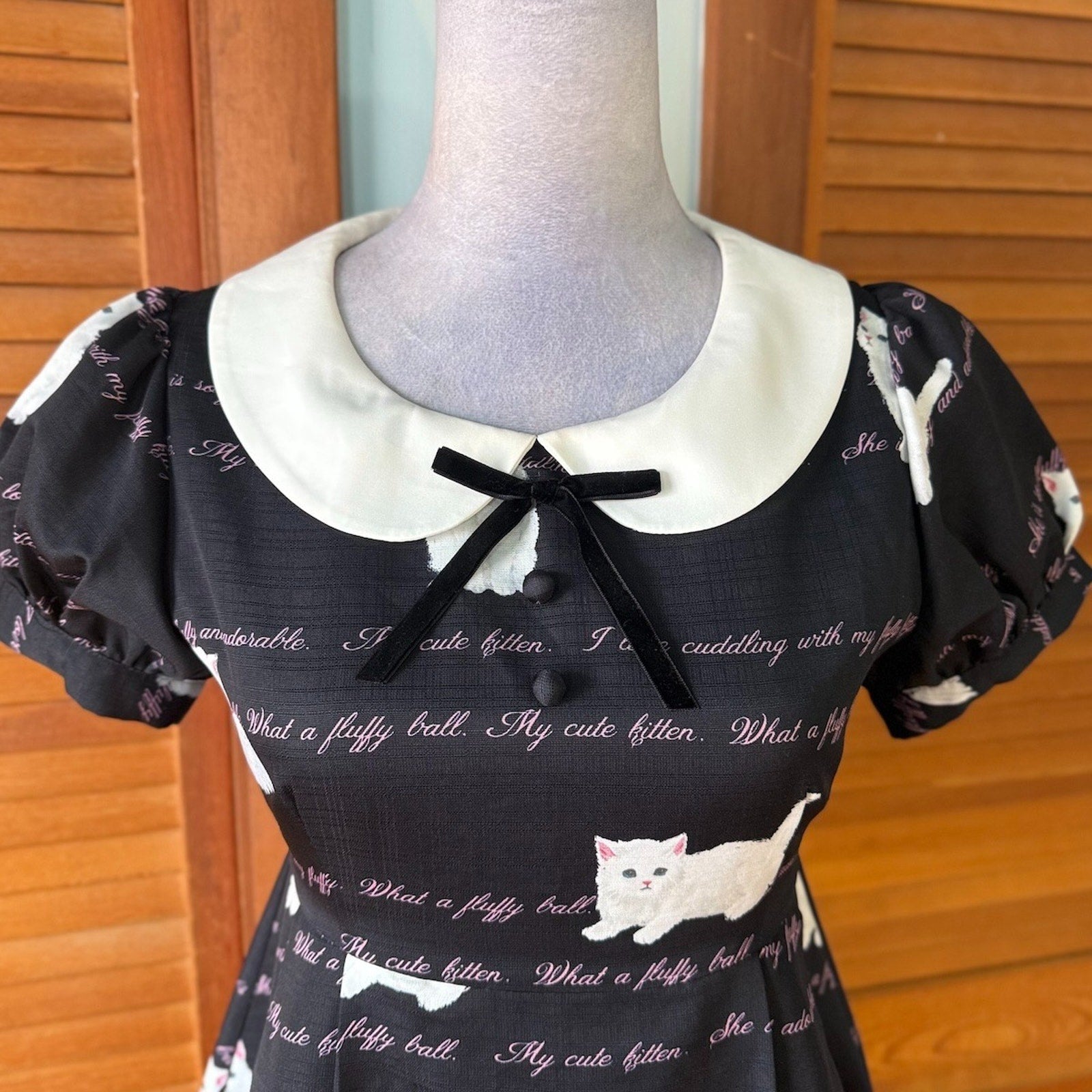 J-Fashion Ank Rouge Kawaii Gyaru Dollcore White Kitten Angel Black Dress S-M