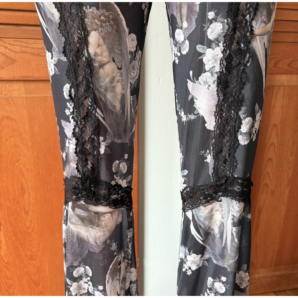 Dolls Kill Gothic Victorian Come My Sweet Angle Flower Lace Flares Leggings