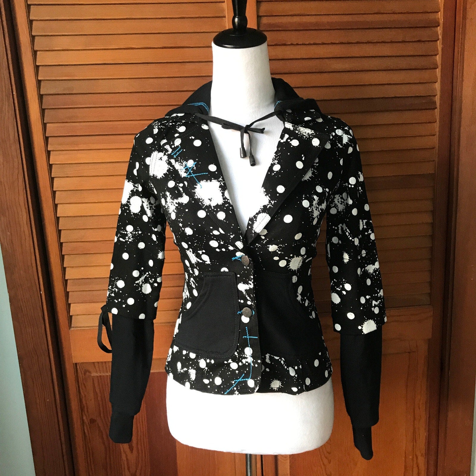 Vintage Lip Service Polka Splatz Punk Goth Hooded Jacket XS