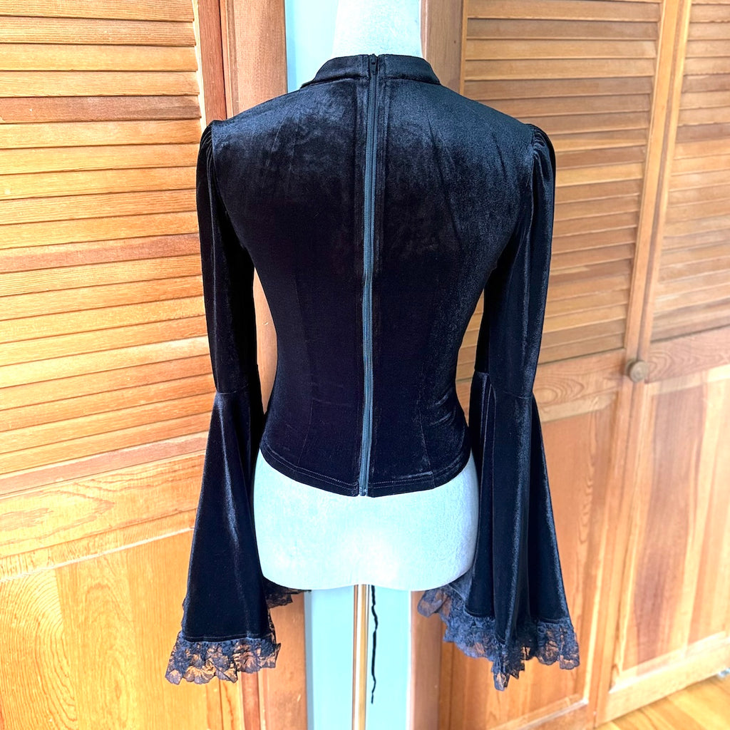 Dark in Love Victorian Vkei Velvet & Lace Belle Sleeve Lace-Up Front Top