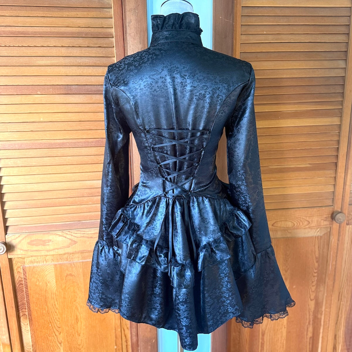 Gothic Victorian Aristocrat Visual Kei Black Brocade Small Jabot Ruffle Shirt