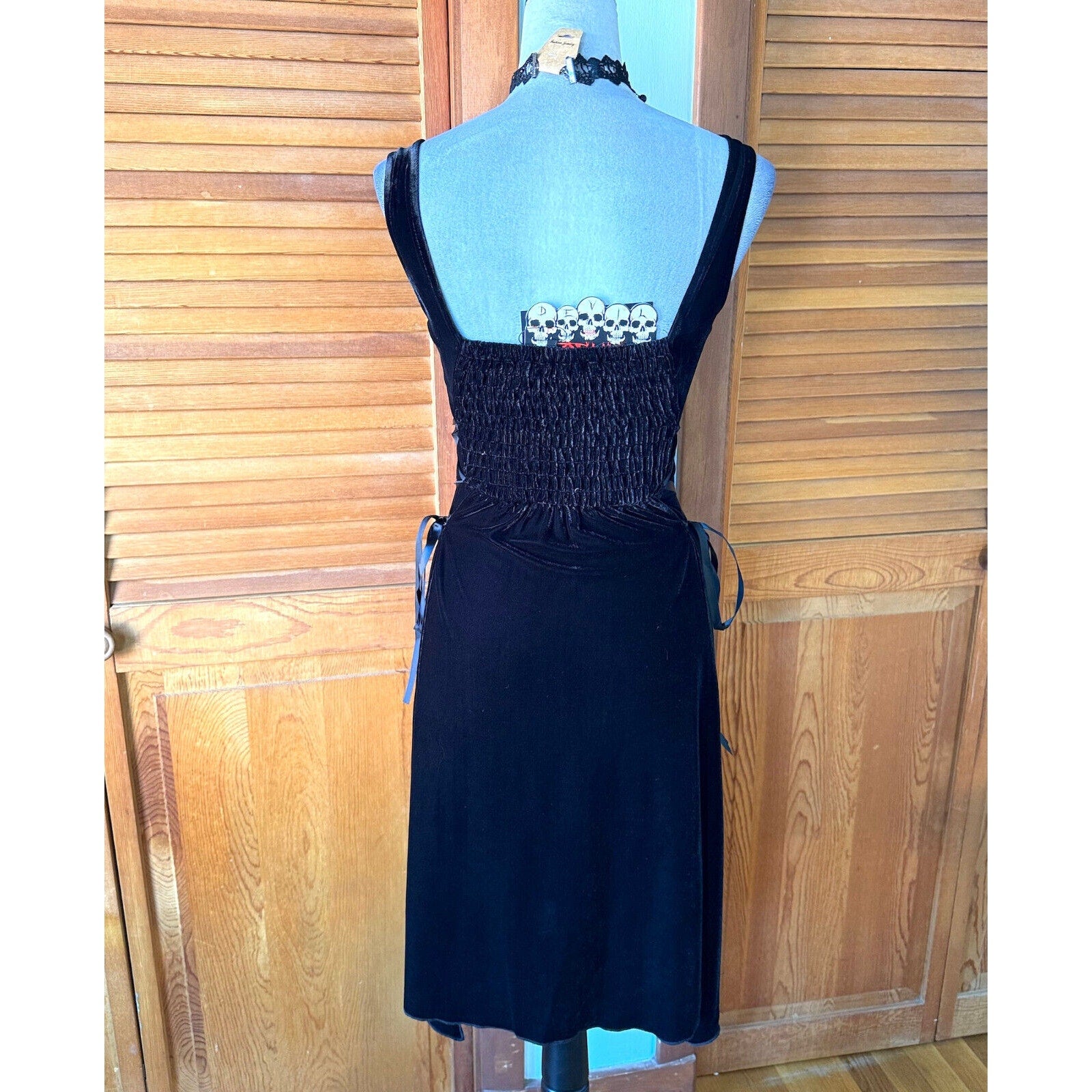 Devil Fashion Gothic Victorian Dark Fairy Beaded Lace-Up Sides Mini Dress