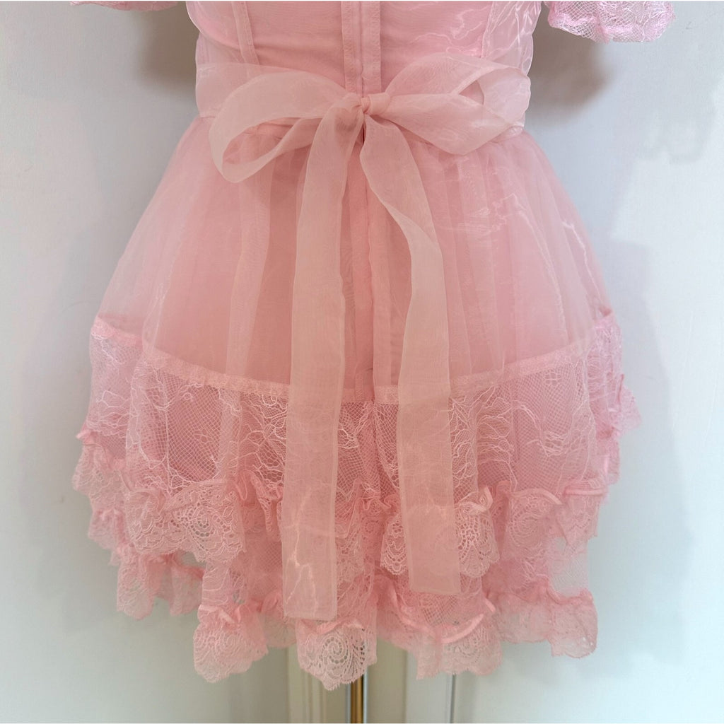 Dolls Kill Beguiling Princess Pink Organza & Lace Whimsigoth Dollcore Dress