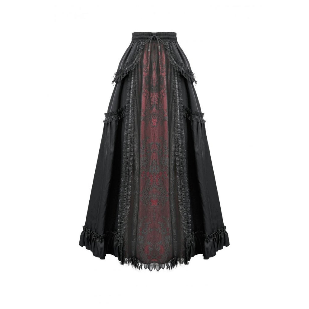 Dark in Love Gothic Victorian Vampire Vkei Black & Red Satin Ruffle Lace Skirt