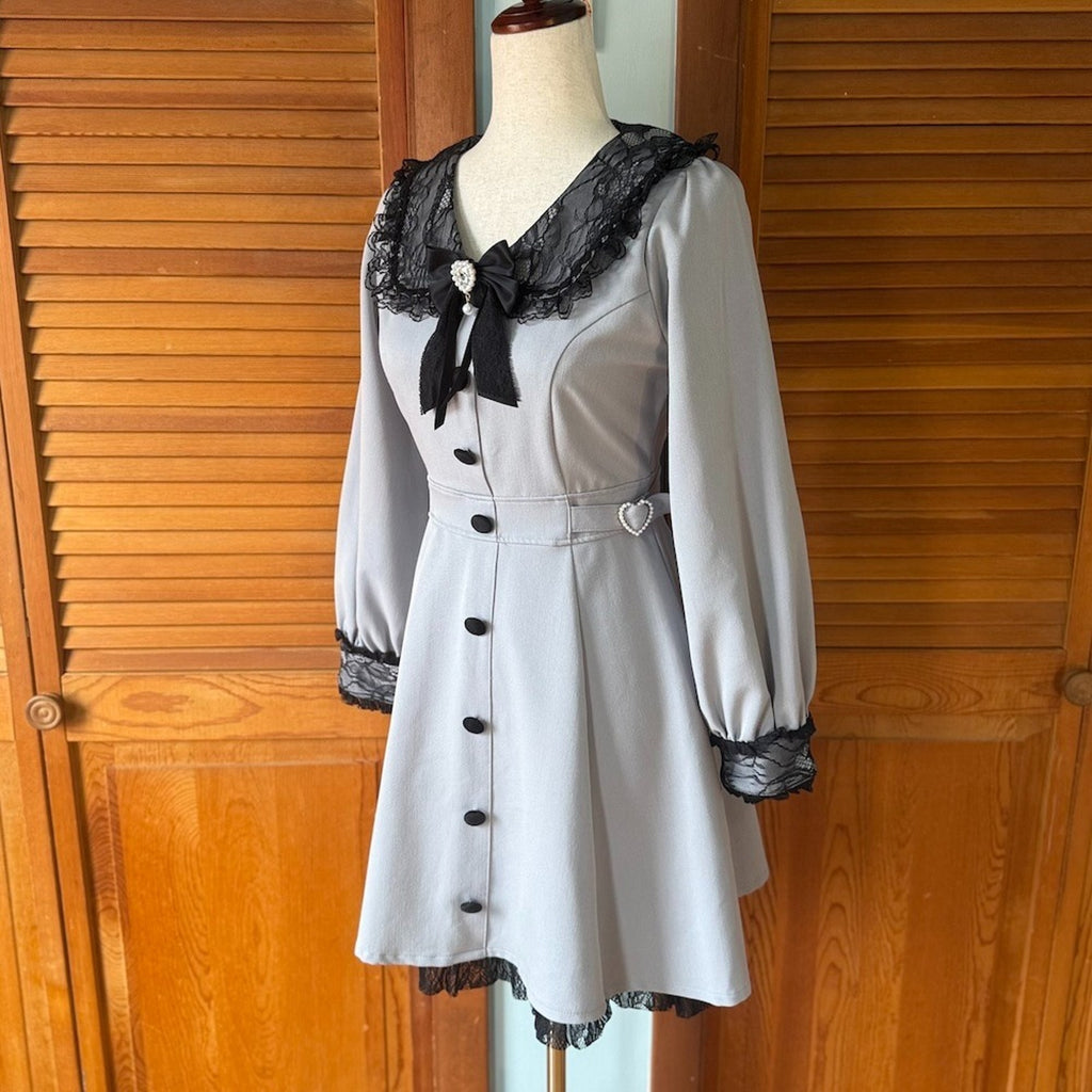 Liz Lisa J-fashion Harajuku Gyaru Jirai Kei Dollcore Gray Black Lace Dress S
