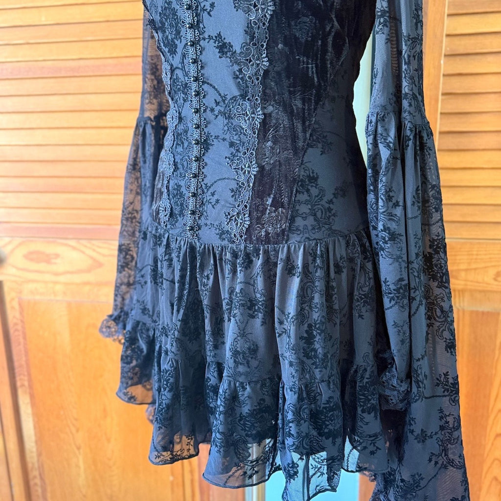 Dark In Love Gothic Victorian Dark Fairycore Black Rose Fairy Lace Mini Dress S