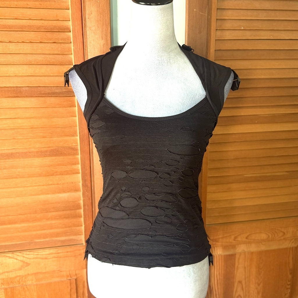 Vintage Lip Service Goth Punk Steampunk Cyber Sniper Black Hooded Top XS