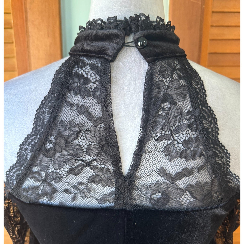 Gothic Lolita Victorian I Heart Thee Black Velvet & Lace Mini Dress