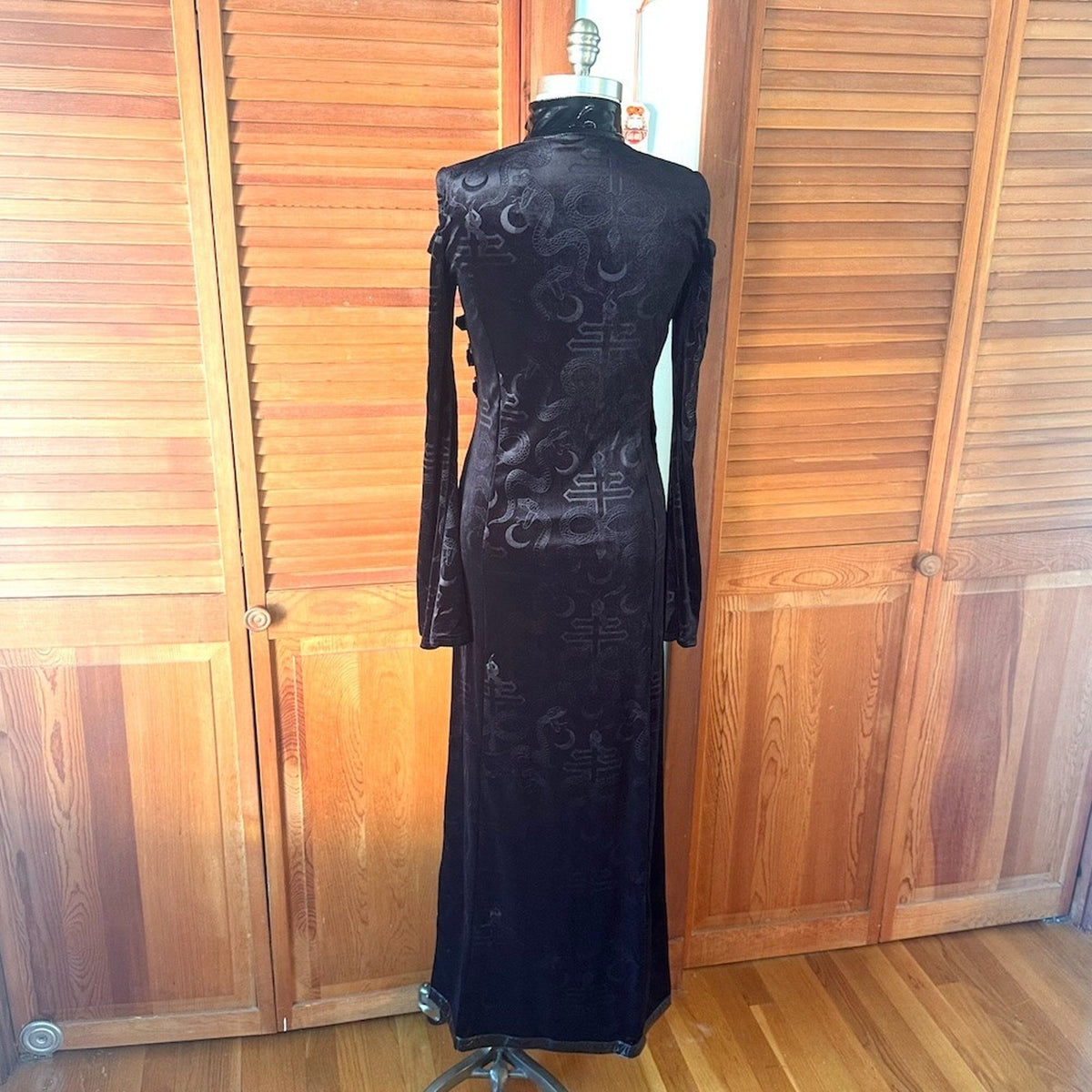Killstar Goth Punk Witchcore Wiccan Black Snake Velvet Vinyl Trim Dress XS