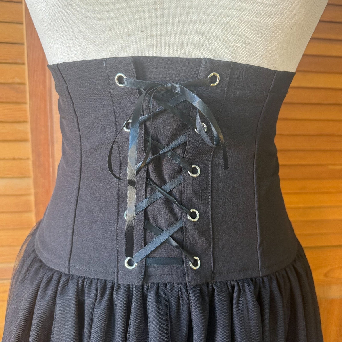 ACDC Rag Punk Goth J-fashion EGL Victorian Black Tulle Corset Cincher Skirt OS