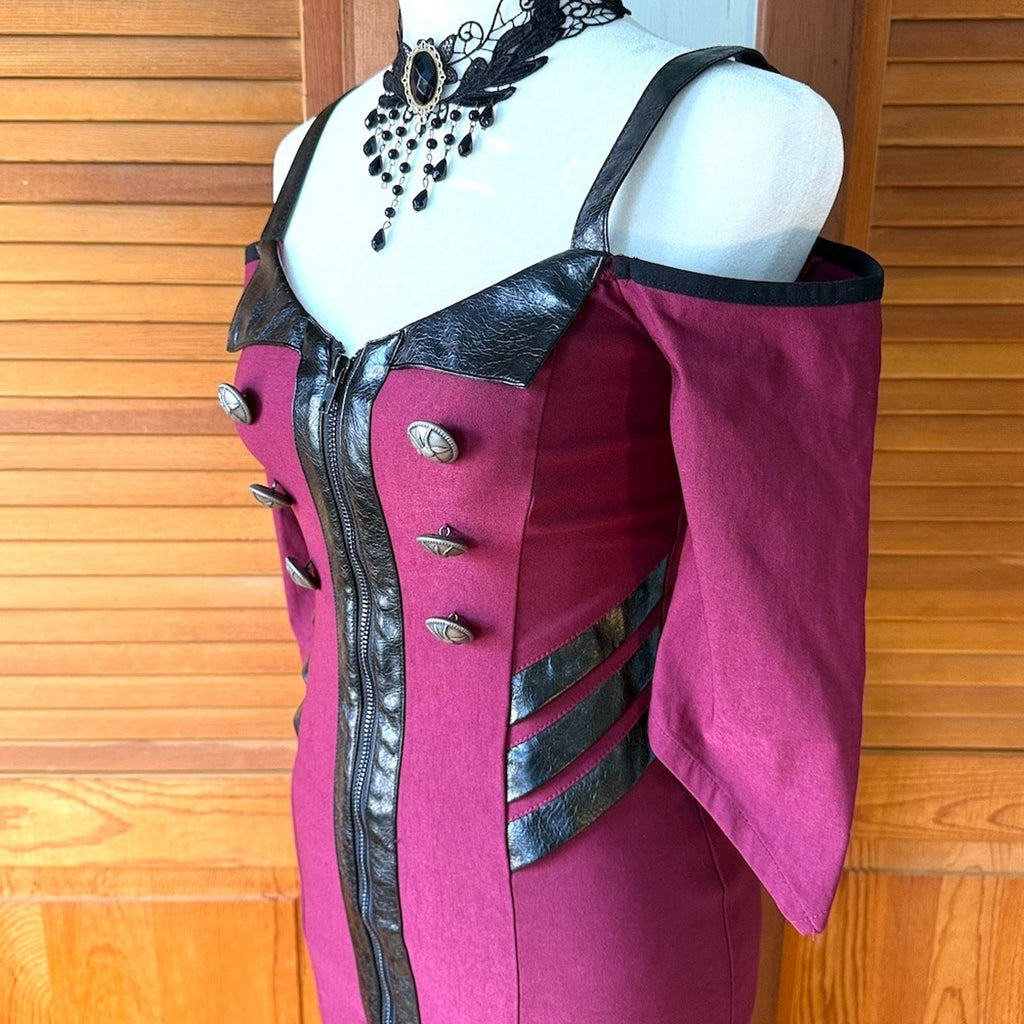 Killstar Punk Goth Cyber Pinup Y2K Sexy Bodicon Burgundy Red & Black Dress XS