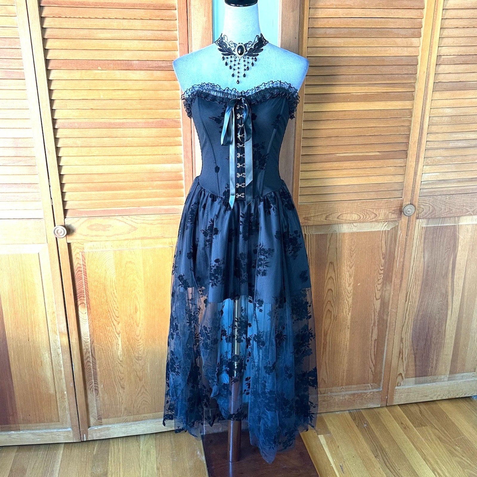 Gothic Victorian Vkei Dark Fairycore The Fairest Fairy Black Lace Over Dress