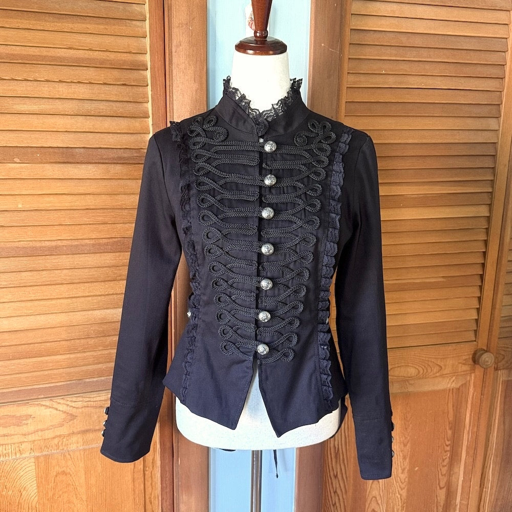Gothic Victorian Vampire Military Black Tailcoat Jacket S-M
