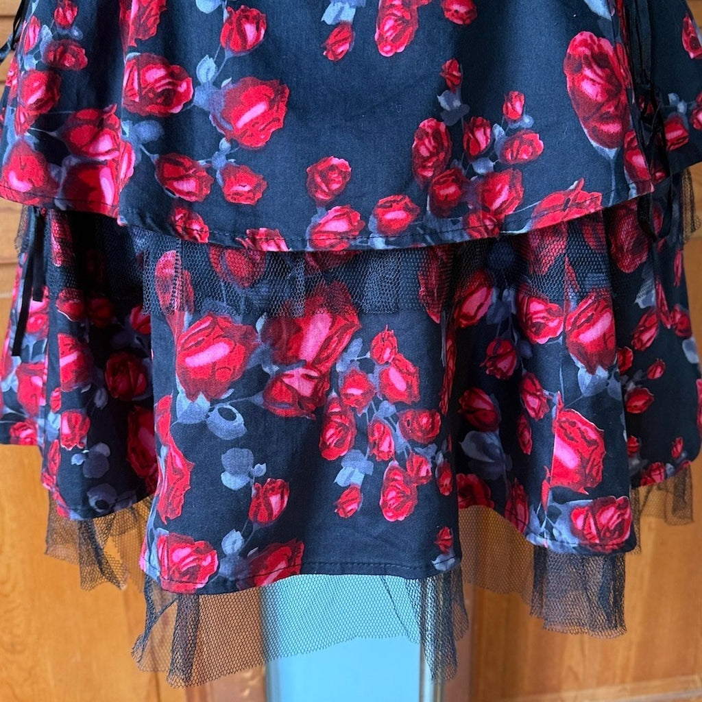 Goth Punk Rockabilly EGL Horror Blood Roses Tiered JSK Dress Petticoat M-L