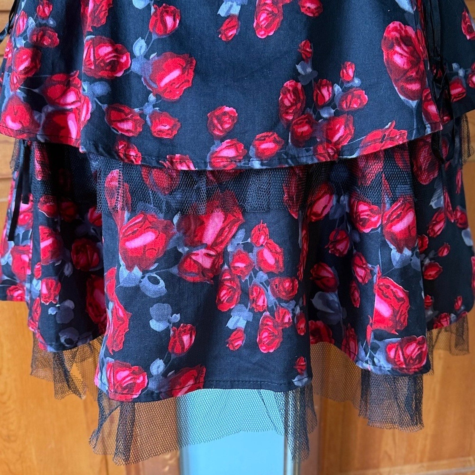 Goth Punk Rockabilly EGL Horror Blood Roses Tiered JSK Dress Petticoat M-L