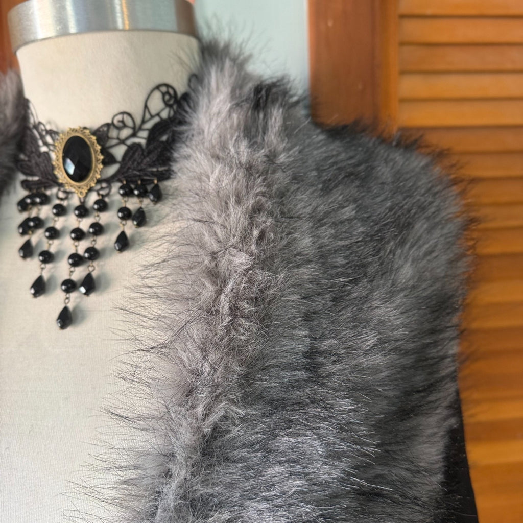 Goth Punk Vampire Werewolf Unleashed Black Gray Faux Fur Collar Fall Jacket