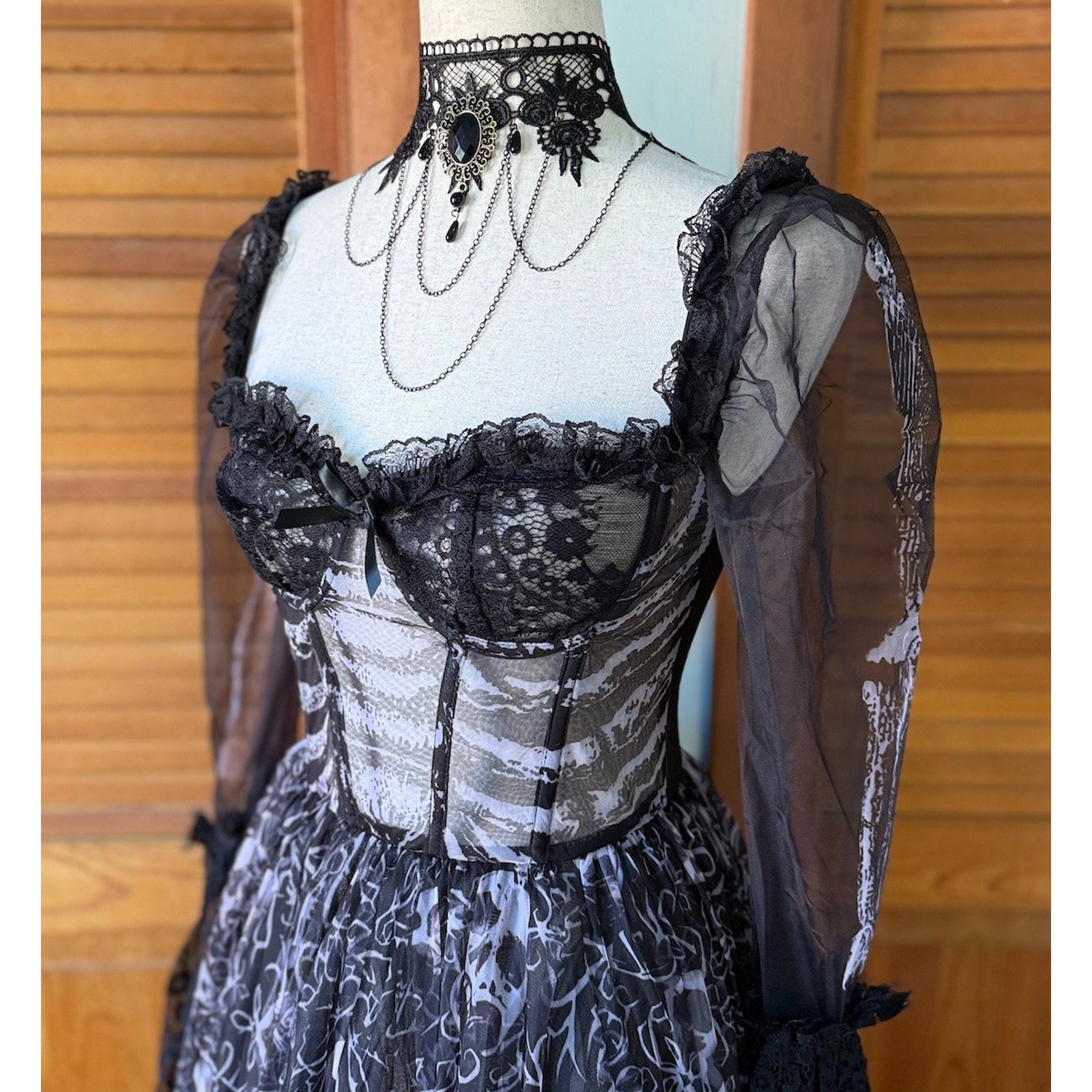Dolls Kill Gothic Victorian Halloween Dance With Death Skulls Bones Dress Gown