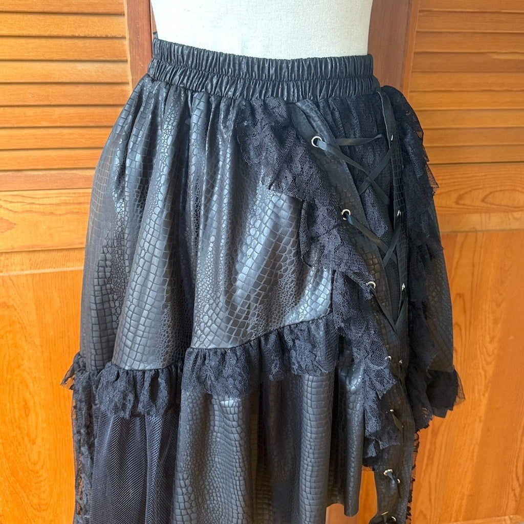 ACDC Rag Punk Goth J-fashion EGL Black Lace-Up Pixie Hem Layered Skirt XS-XL