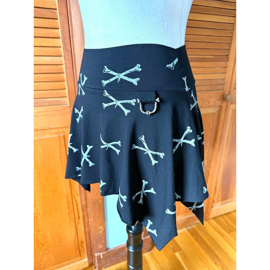 Vintage Lip Service Punk Goth Dem Bones Handkerchief Pixie Mini Skirt XS