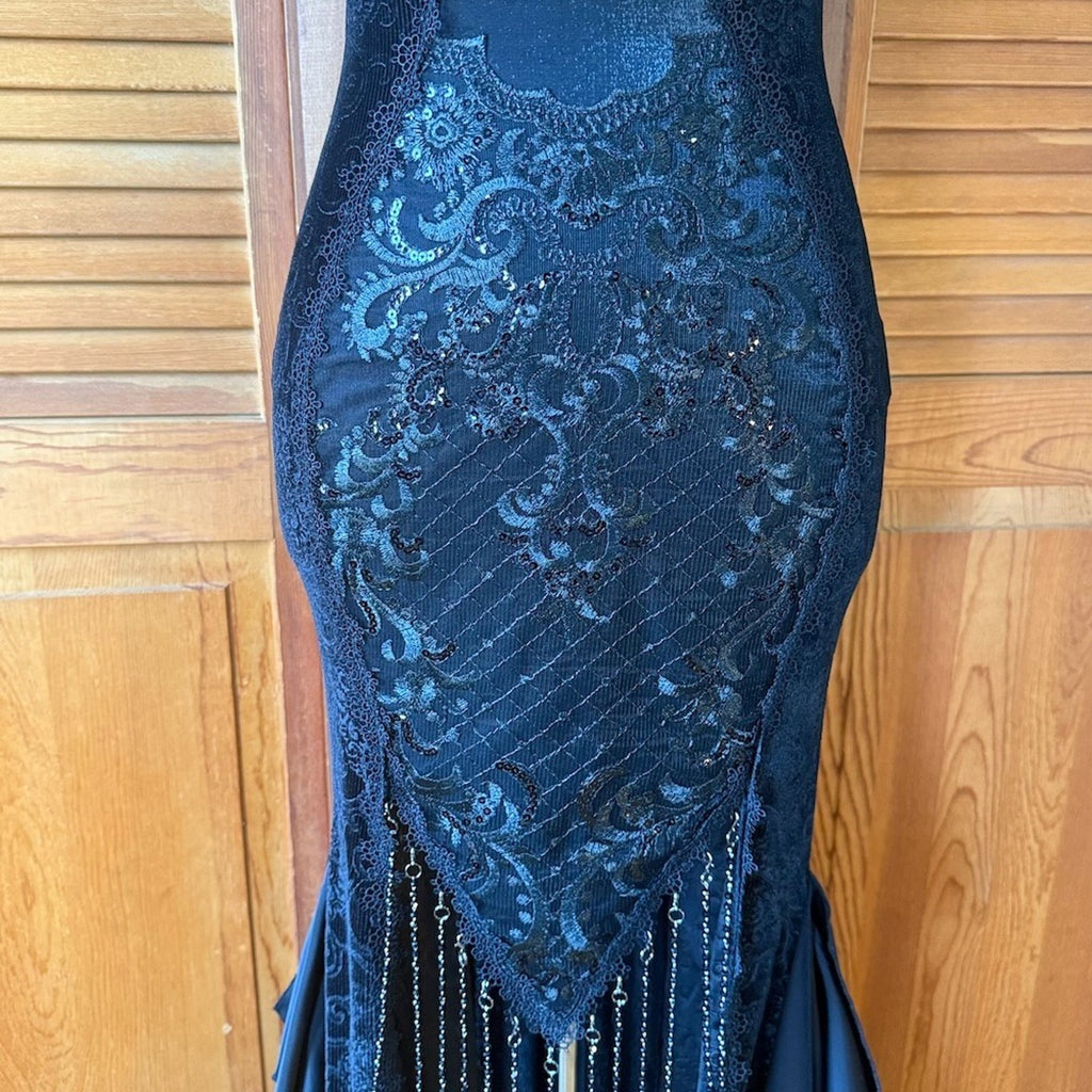 Devil Fashion Gothic Victorian 'Vampire Masquerade' Black Velvet Beaded Gown