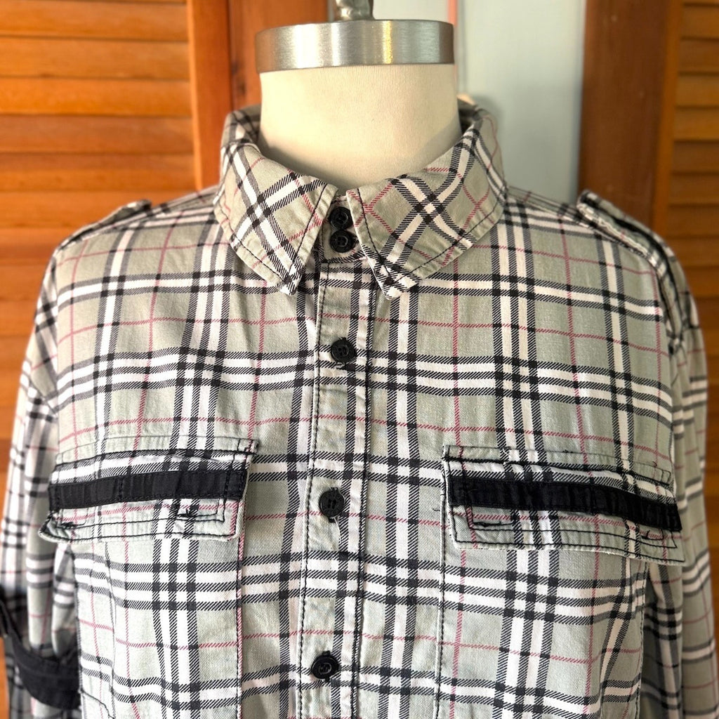 Vintage Tripp NYC Punk Goth Y2K Gray Plaid Cotton Unisex Shirt M-XL
