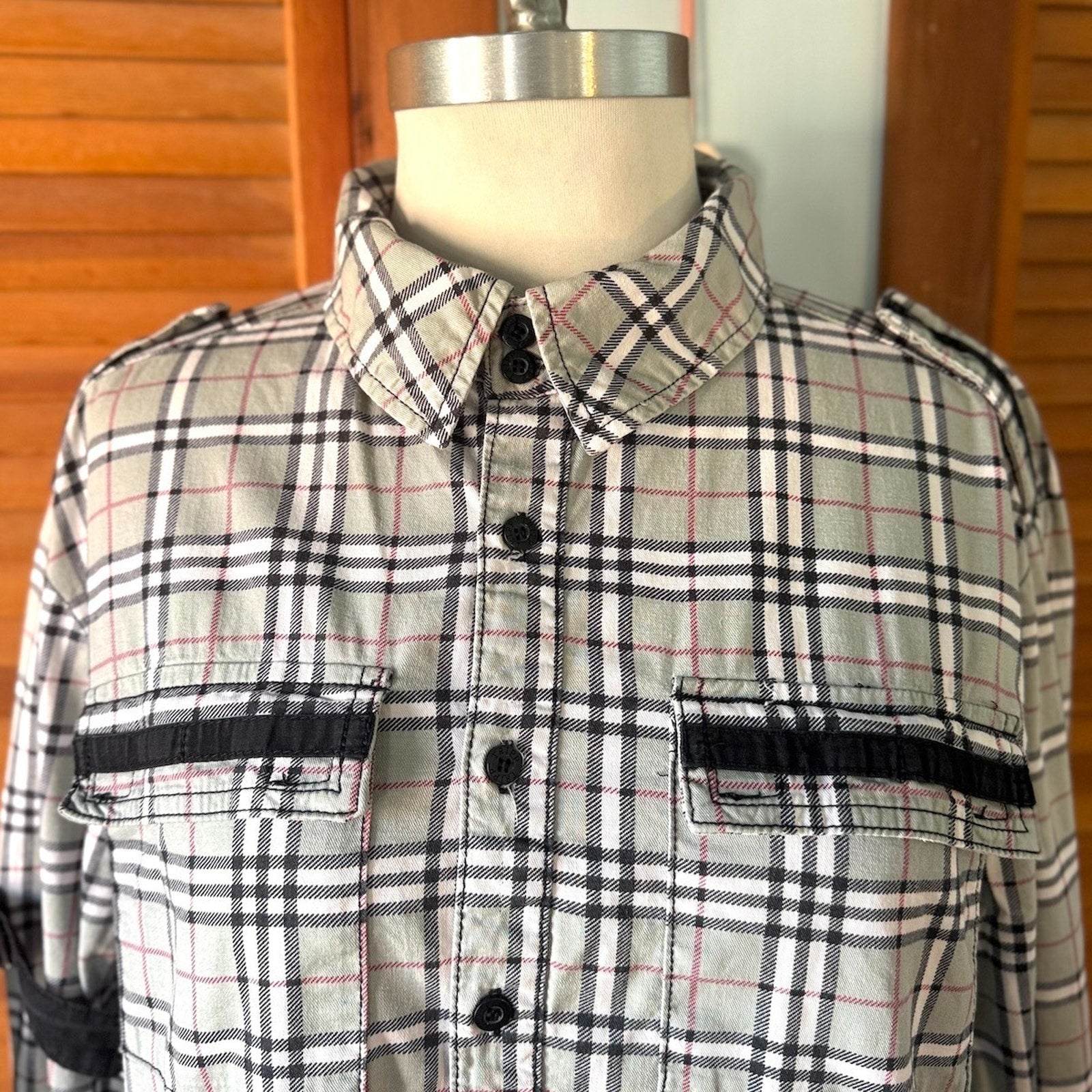 Vintage Tripp NYC Punk Goth Y2K Gray Plaid Cotton Unisex Shirt M-XL
