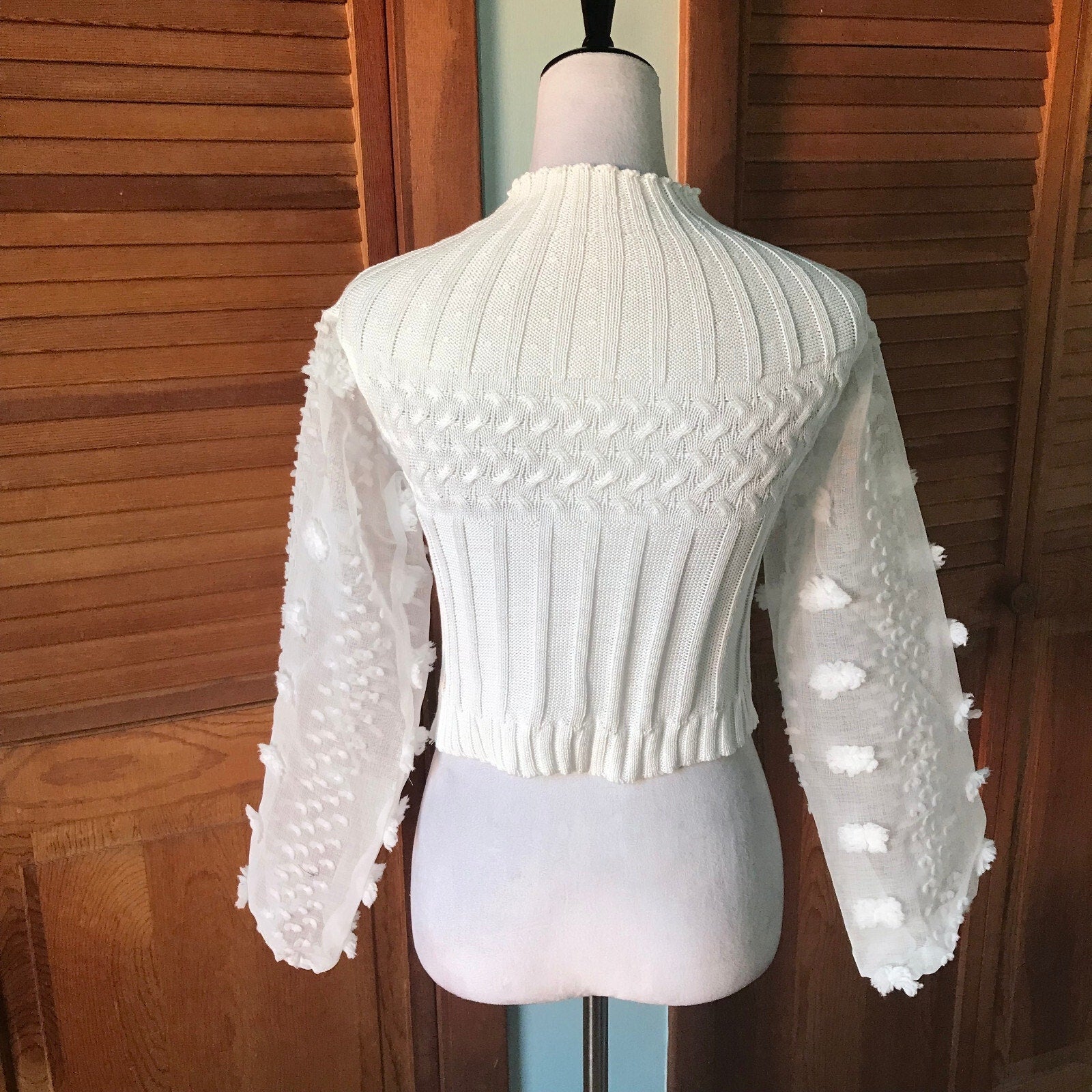 Victorian J-fashion Cottage Dolly Innocent Heart White Cropped Sweater Top S-M