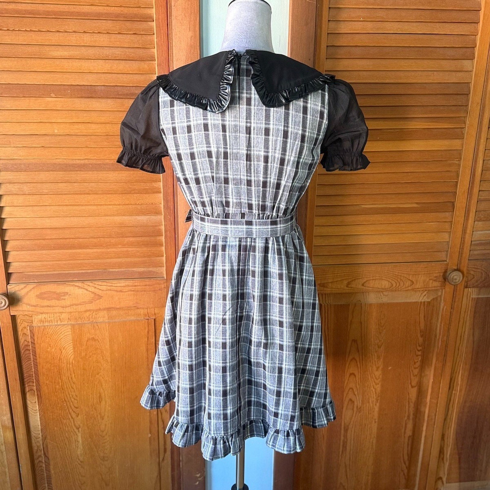 Ank Rouge J-fashion EGL Gyaru Harajuku Dollcore Gray Plaid Black Collar Dress M