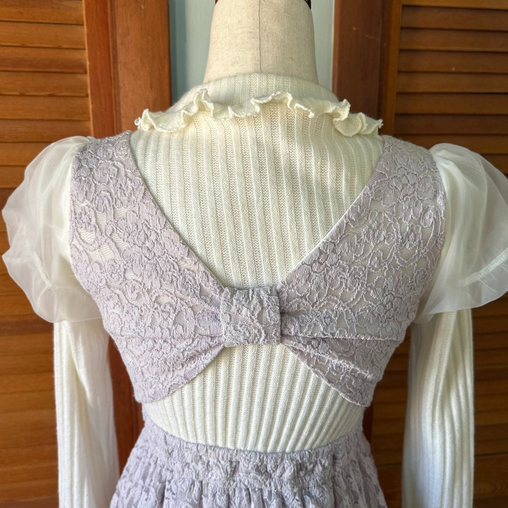 Liz Lisa J-Fashion Jirai Kei Gyaru Dollcore Lilac Lace Ivory Bow Sweater Dress S