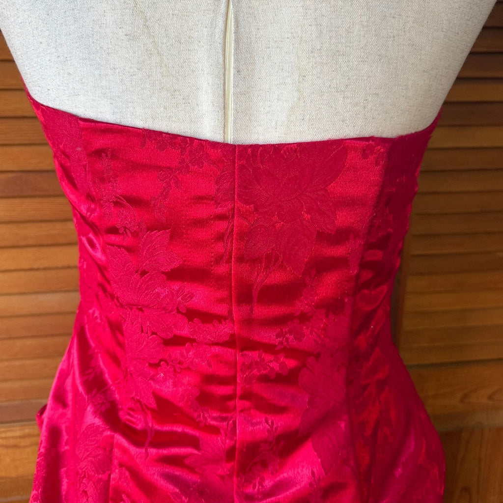 Vintage Burlesque Jessica McClintock Red Brocade Bow Party Cocktail Dress 7 S-M