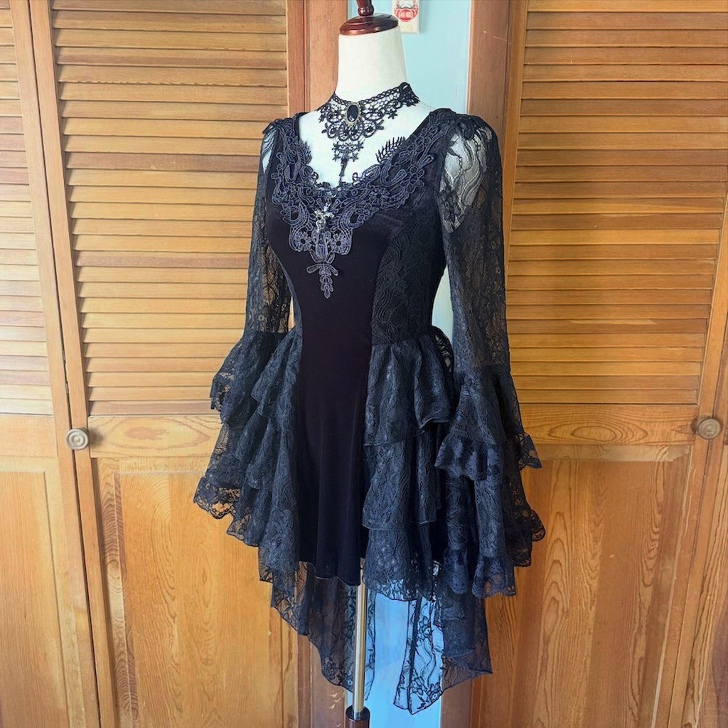 Dark In Love Gothic Victorian Dark Temptations Velvet Lace Bell Sleeve Dress