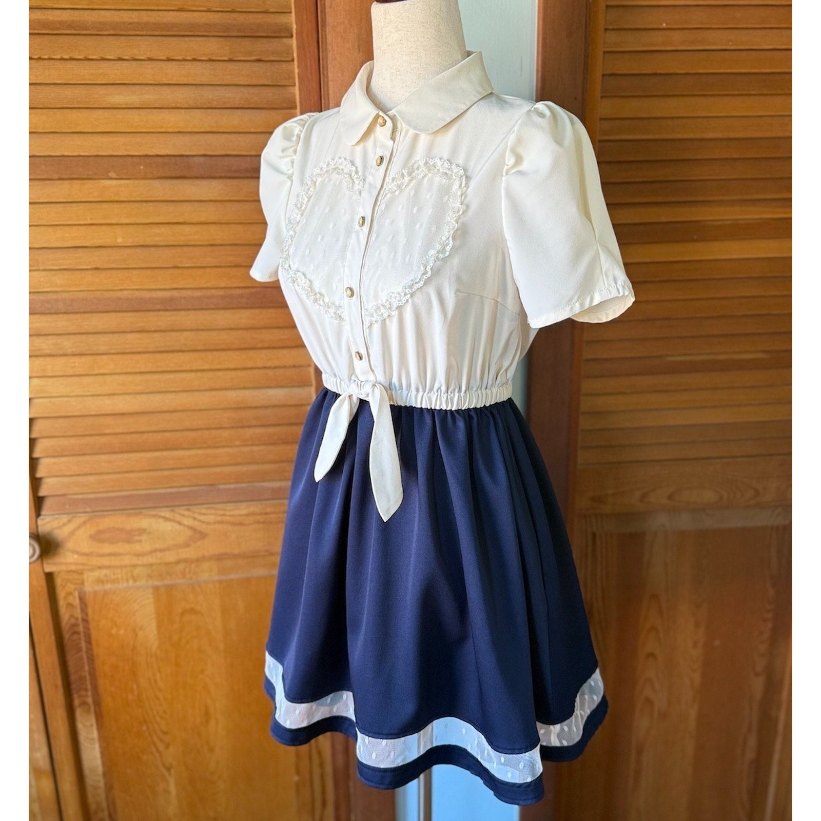Liz Lisa Penderie Lolita Jirai Gyaru Dollcore White & Blue Heart Tie Dress S