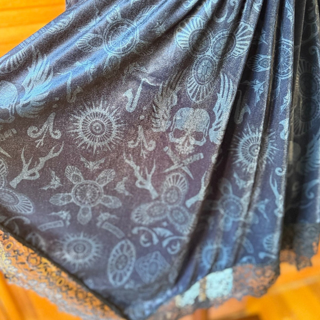 Killstar x The Lost Boys Gothic Victorian Vampire Gray Velvet Skull Dress S