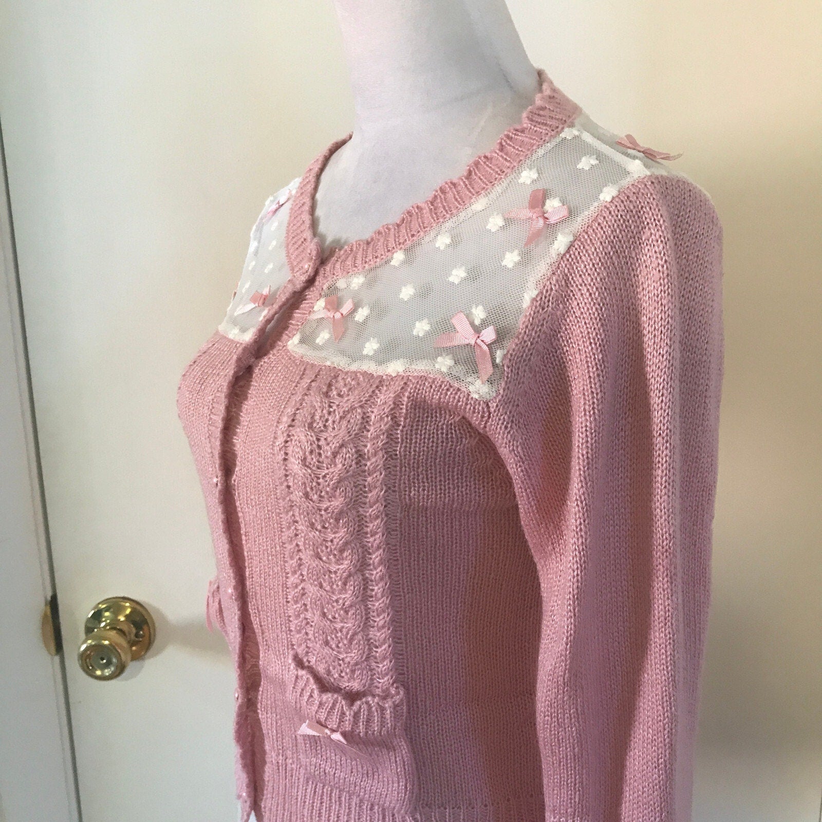 Lolita Victorian Kawaii J-fashion Pink & White Cardigan Sweater S